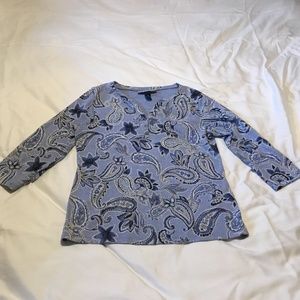 Karen Scott Womans Med. 3/4 sleeve  print shirt Medium